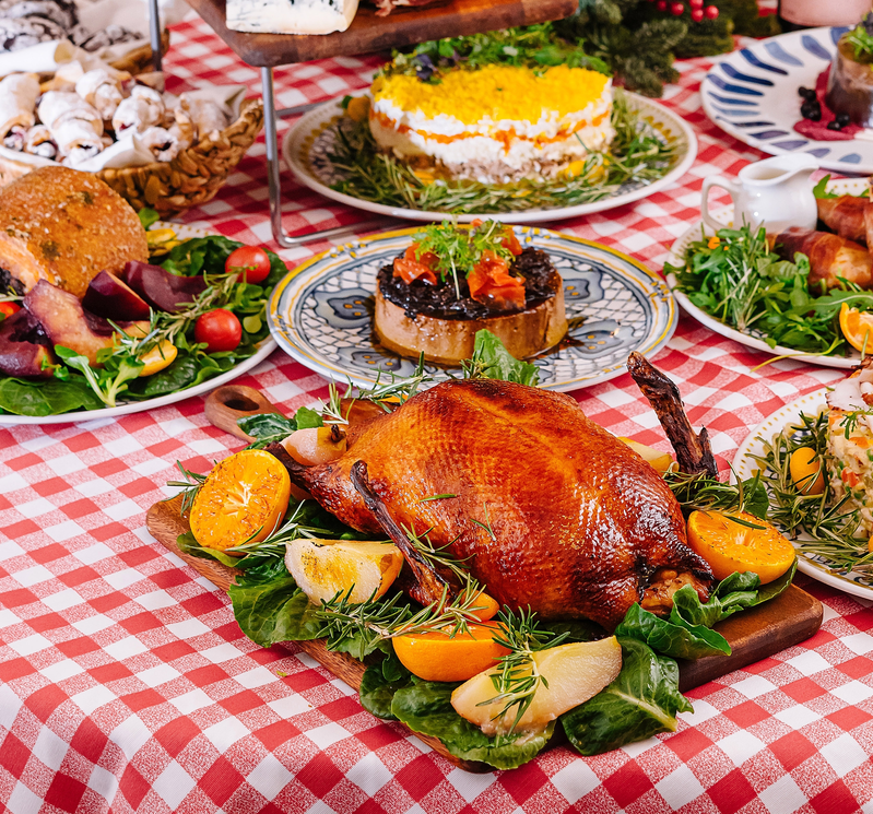 holiday meal on table