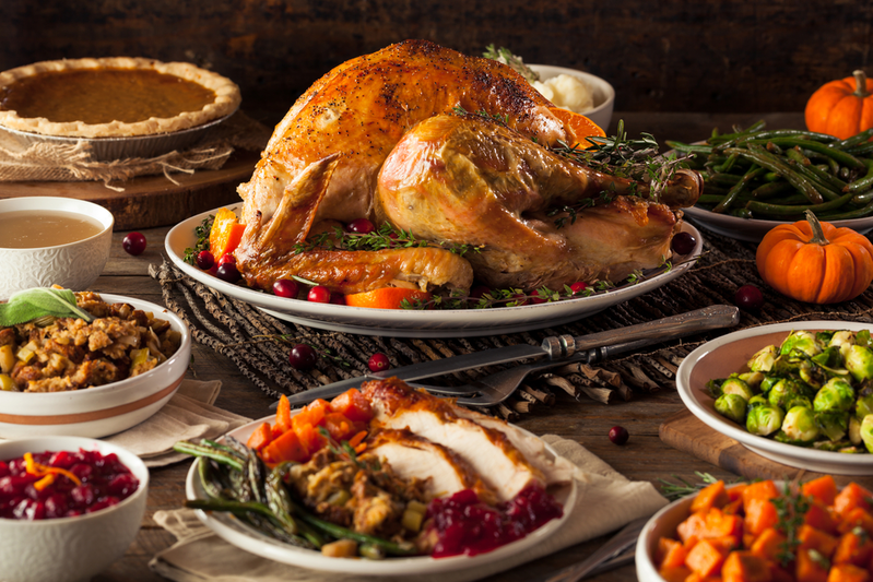 Thanksgiving dinner with turkey and side dishes